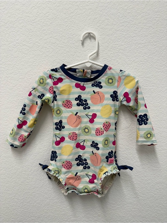 Ruffle Butts Other - Ruffle Butts Navy-Trim Fruit Print Long Sleeve One-Piece